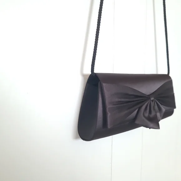 Vintage Le Château Black Satin Evening Clutch Bag w Bow | Formal Prom Wedding - Picture 16 of 16